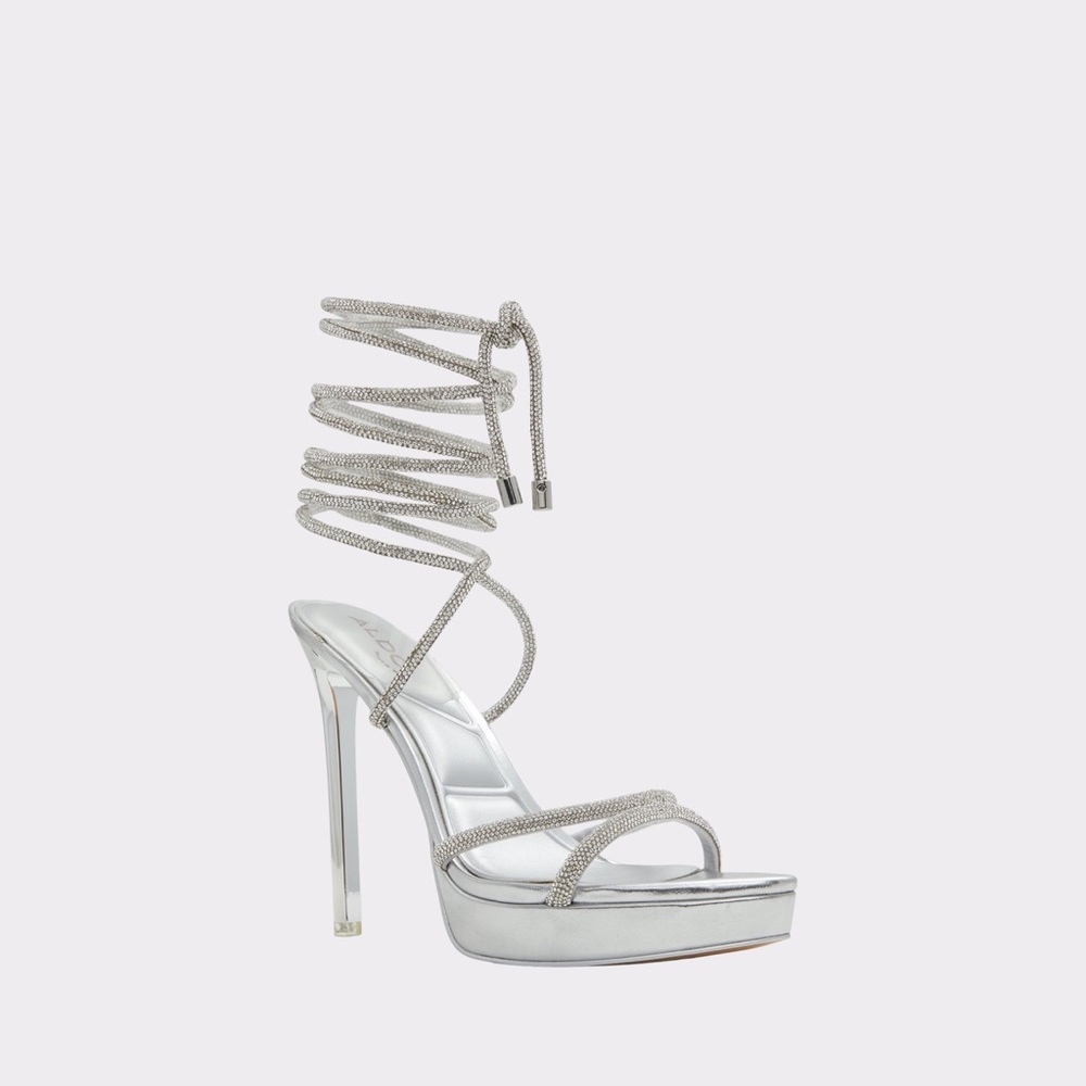 Elegant Silver Strappy Heels Size 9